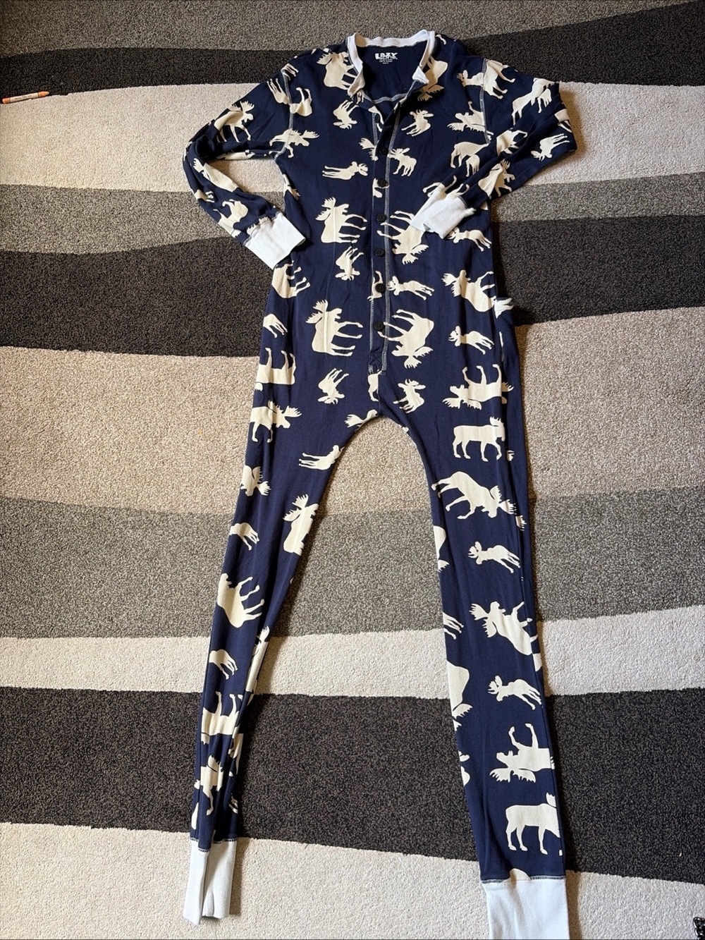 Lazy One Moose Long Johns Pajamas Adult Sz Small One Piece Body Suit Blue